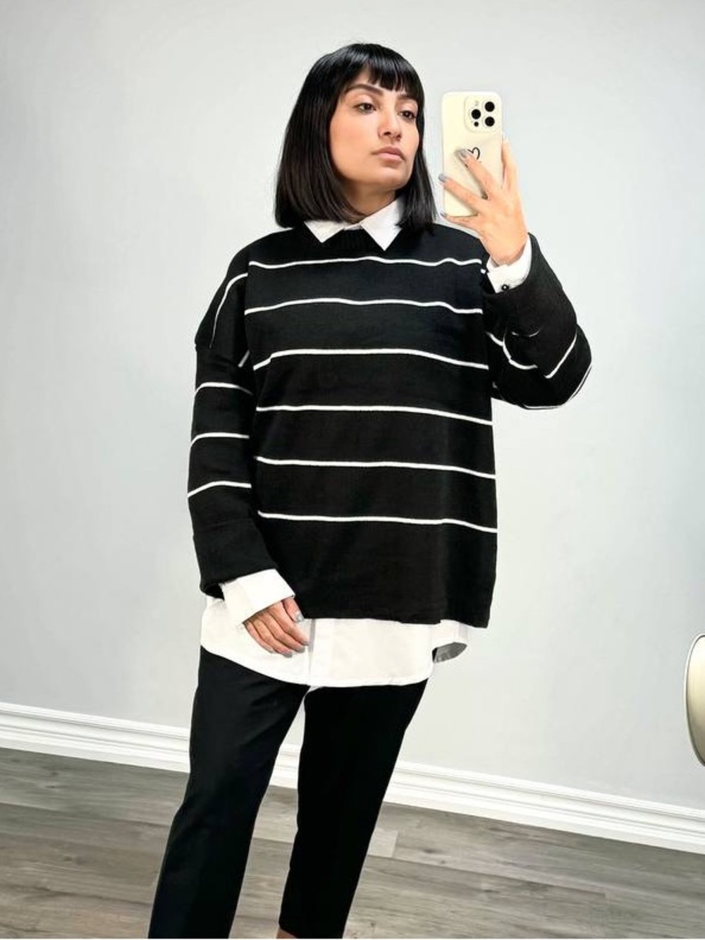 HALLOWEEN GIFT👻🎃 + 
(2pieces) NEW Classic Black Stripe Sweater + long white shir - Picture 3 of 5